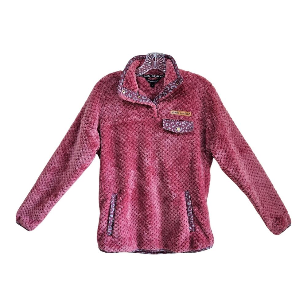 SIMPLY SOUTHERN Women's S Fleece Top 1/4 Snaps Textured Pink Long Sleeve 36"